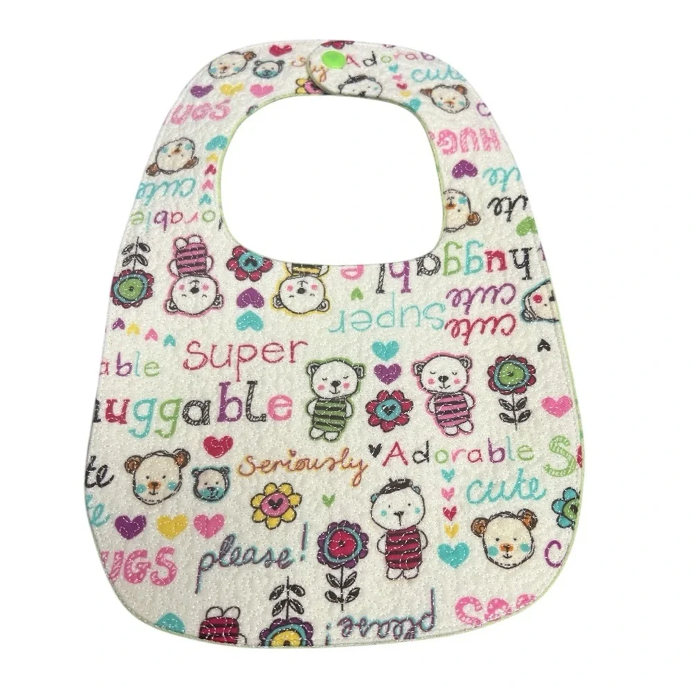 Hand Crafted Baby Bib with snap closure cotton snuggle flannel reversible